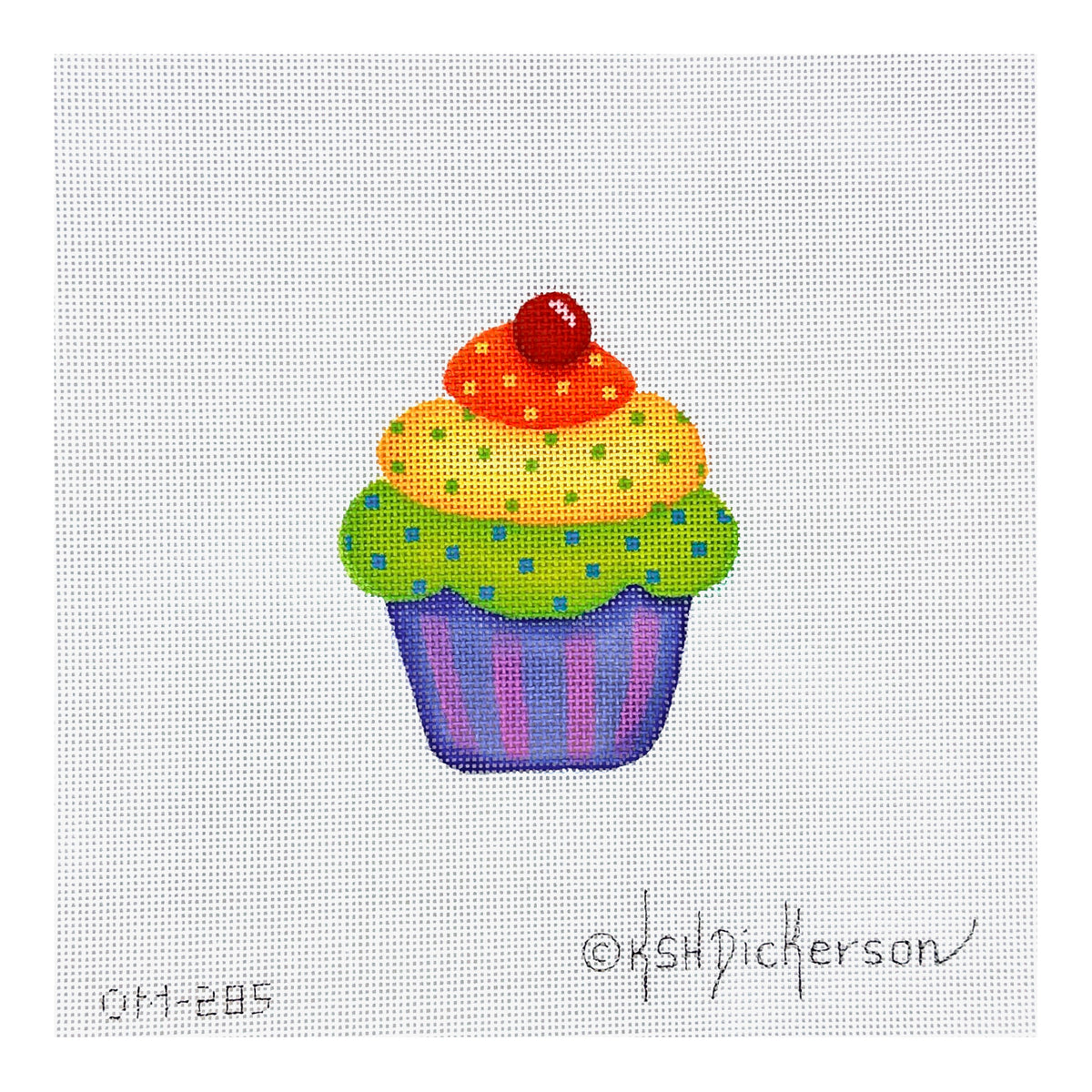 Kate Dickerson Needlepoint Collections Mini Sweet Treat Rainbow Cupcake with Cherry Needlepoint Canvas