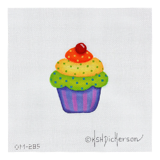 Kate Dickerson Needlepoint Collections Mini Sweet Treat Rainbow Cupcake with Cherry Needlepoint Canvas