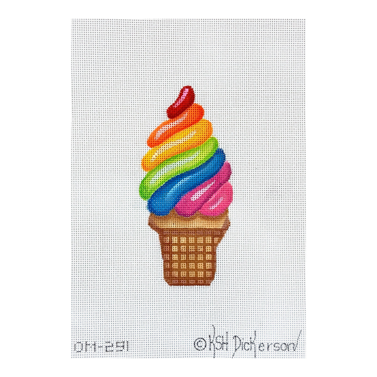 Kate Dickerson Needlepoint Collections Mini Sweet Treat Rainbow Soft Serve Ice Cream In A Cake Cone Needlepoint Canvas