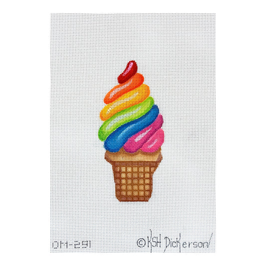 Kate Dickerson Needlepoint Collections Mini Sweet Treat Rainbow Soft Serve Ice Cream In A Cake Cone Needlepoint Canvas