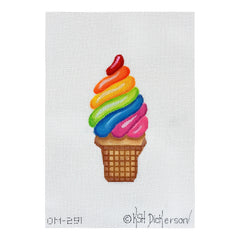 Kate Dickerson Needlepoint Collections Mini Sweet Treat Rainbow Soft Serve Ice Cream In A Cake Cone Needlepoint Canvas