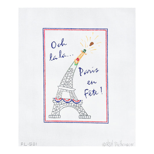 Kate Dickerson Needlepoint Collections Ooh La La Paris En Fete Eiffel Tower Champagne Bottle Needlepoint Canvas