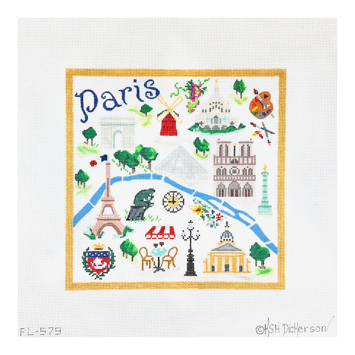 Kate Dickerson Needlepoint Collections Paris Landmarks Collage Needlepoint Canvas