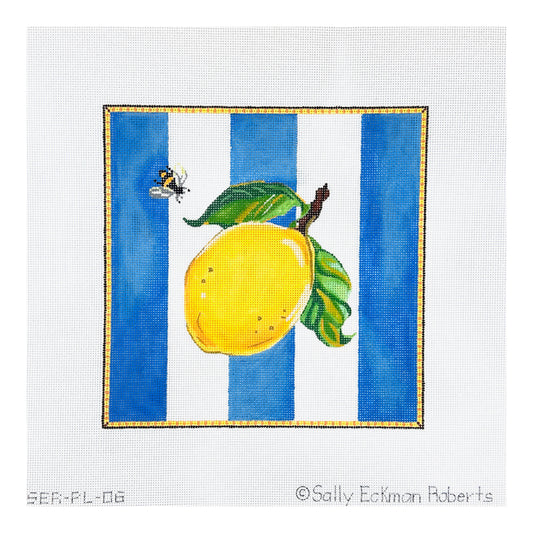 Kate Dickerson Needlepoint Collections Sally Eckman Roberts Lemon and Bee on Blue Stripes Needlepoint Canvas