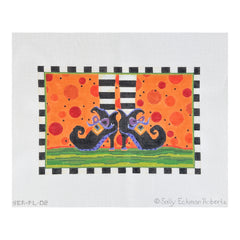 Kate Dickerson Needlepoint Collections Sally Eckman Roberts Witch's Feet with Black and White Striped Border on Orange Needlepoint Canvas