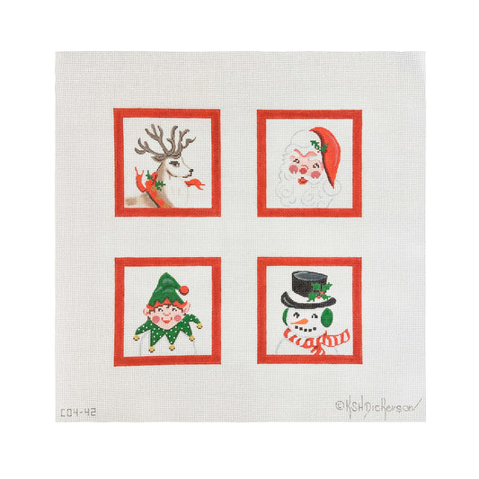 Kate Dickerson Needlepoint Collections Set Of Four Coasters Christmas Characters Needlepoint Canvas