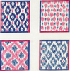 Kate Dickerson Needlepoint Collections Set of Four Coasters Mixed Ikats Needlepoint Canvas - Pinks and Blues
