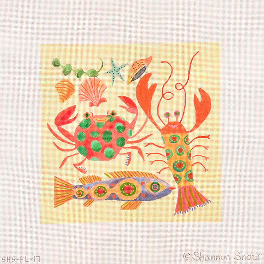 Kate Dickerson Needlepoint Collections Shannon Snow Sea Life on Soft Yellow Needlepoint Canvas