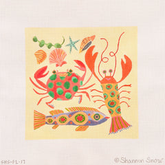 Kate Dickerson Needlepoint Collections Shannon Snow Sea Life on Soft Yellow Needlepoint Canvas