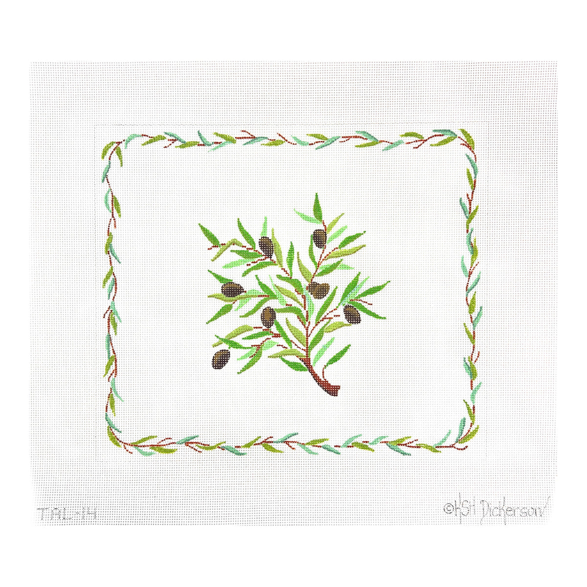 Kate Dickerson Needlepoint Collections Tallis Bag Olive Branch with Olive Border Needlepoint Canvas