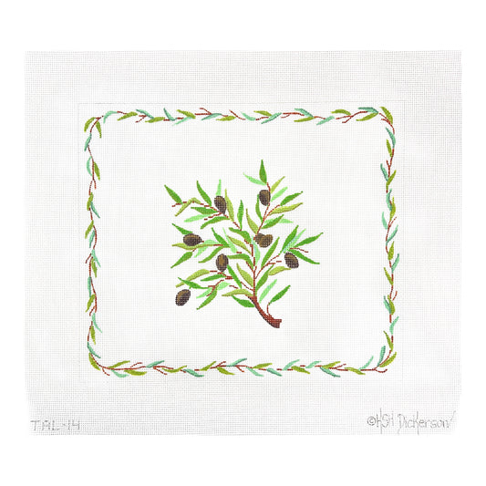 Kate Dickerson Needlepoint Collections Tallis Bag Olive Branch with Olive Border Needlepoint Canvas
