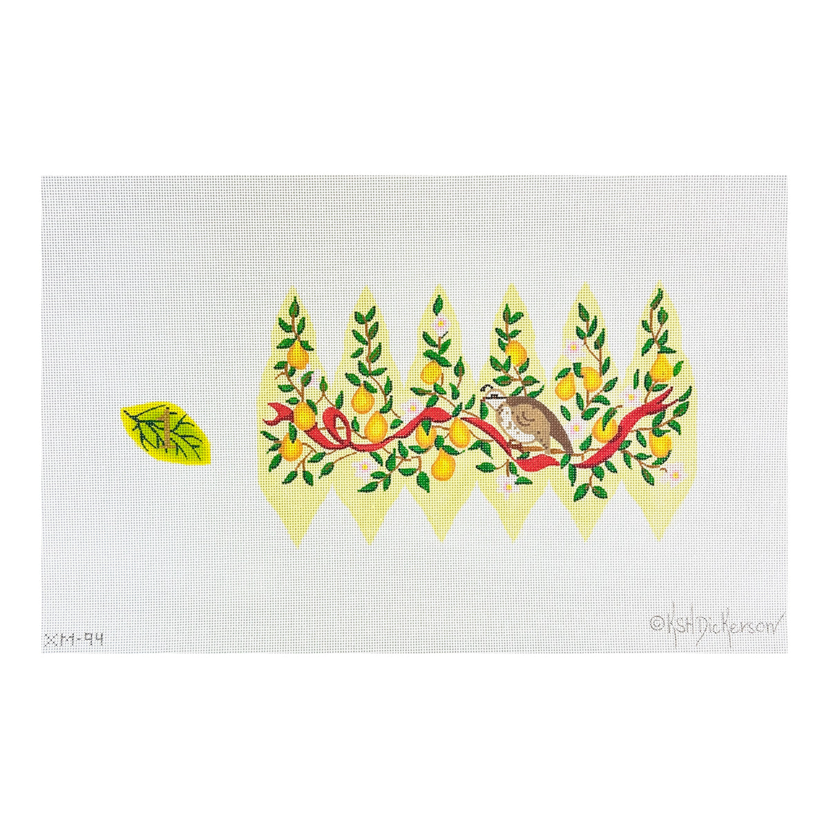 Kate Dickerson Needlepoint Collections Twelve Days Pear #1 Partridge in a Pear Tree Needlepoint Canvas