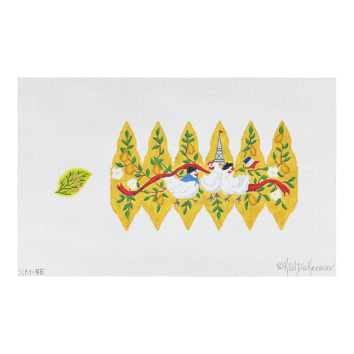Kate Dickerson Needlepoint Collections Twelve Days Pear #3 French Hens Needlepoint Canvas