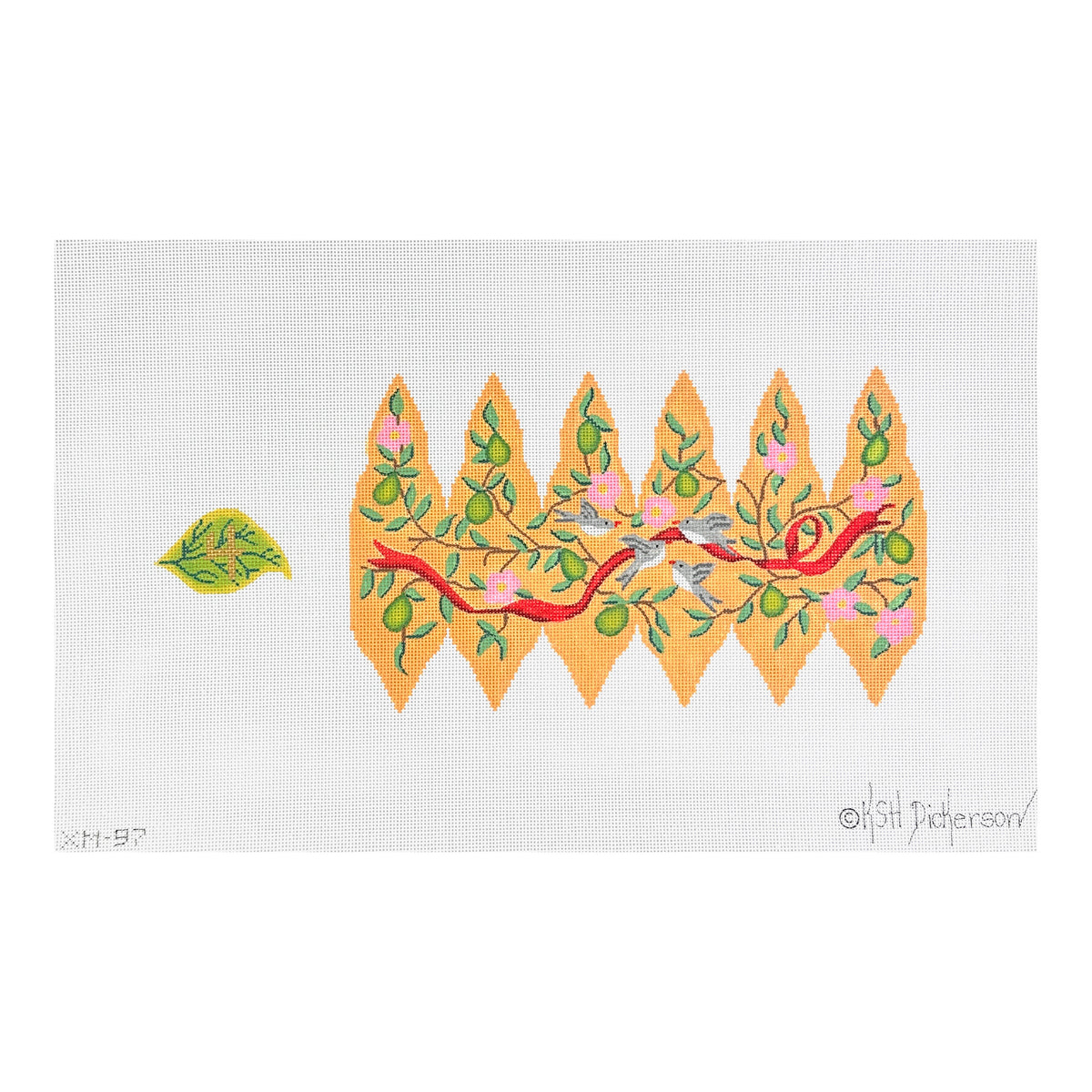 Kate Dickerson Needlepoint Collections Twelve Days Pear #4 Calling Birds Needlepoint Canvas