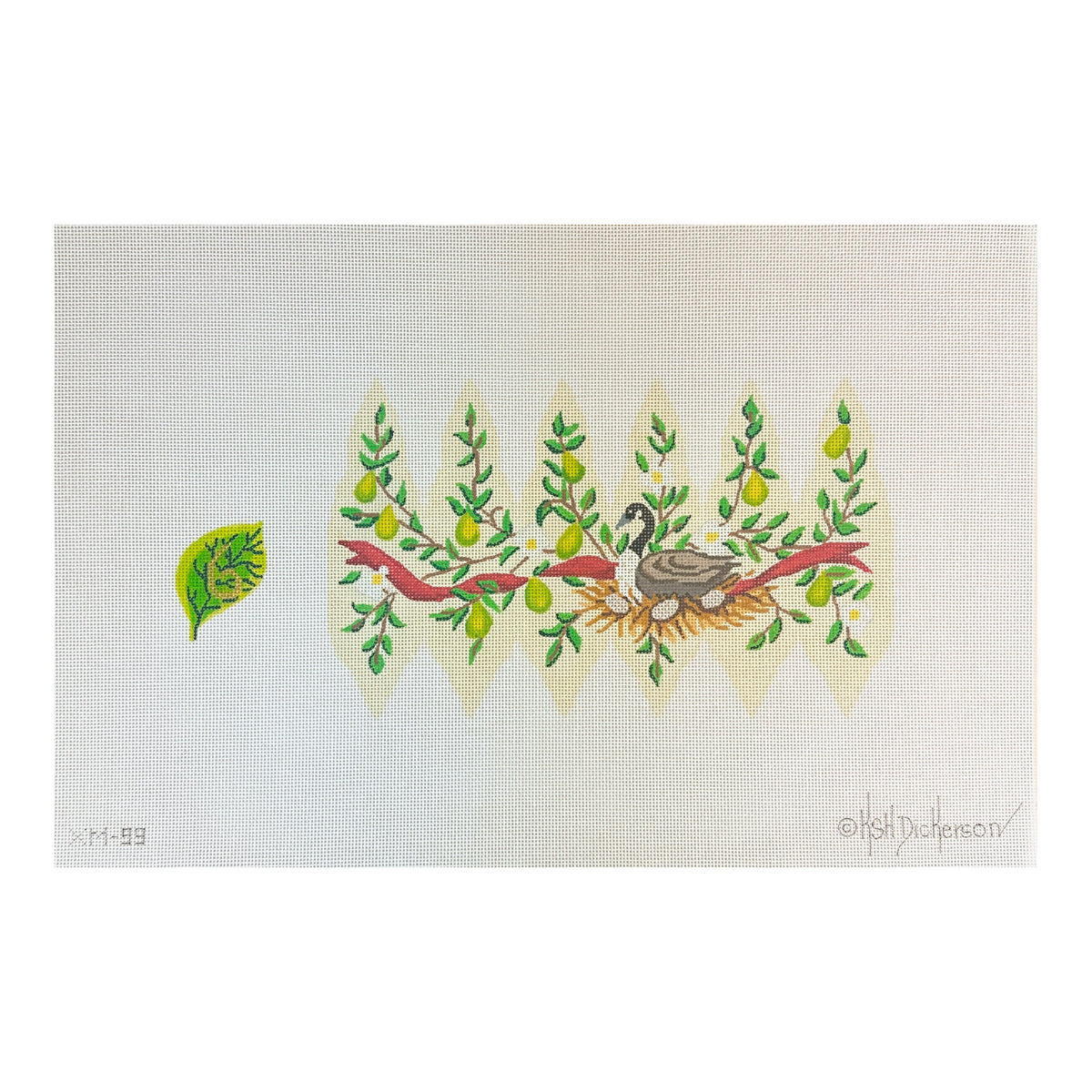 Kate Dickerson Needlepoint Collections Twelve Days Pear #6 Geese a Laying Needlepoint Canvas