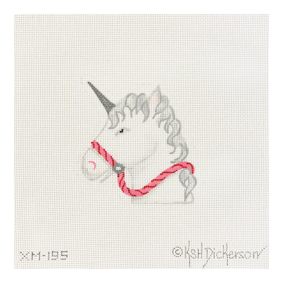 Kate Dickerson Needlepoint Collections Unicorn White Pinks & Red Needlepoint Canvas