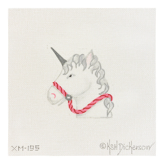 Kate Dickerson Needlepoint Collections Unicorn White Pinks & Red Needlepoint Canvas