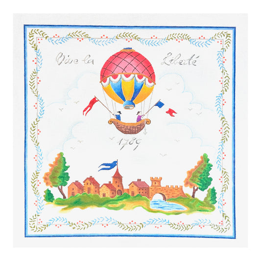 Kate Dickerson Needlepoint Collections Vive La Liberte Rural French Scene with Hot Air Balloon Needlepoint Canvas