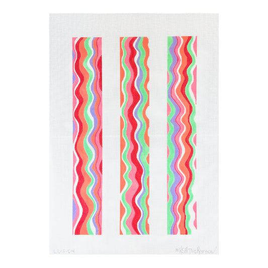 Kate Dickerson Needlepoint Collections Wavy Lines Luggage Straps Needlepoint Canvas - Pinks and Greens
