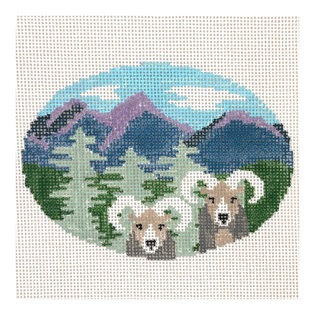 Kathy Schenkel Designs Bighorn Sheep Oval Needlepoint Canvas