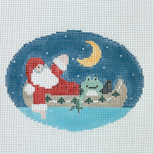 Kathy Schenkel Designs Santa in Canoe Oval Needlepoint Canvas