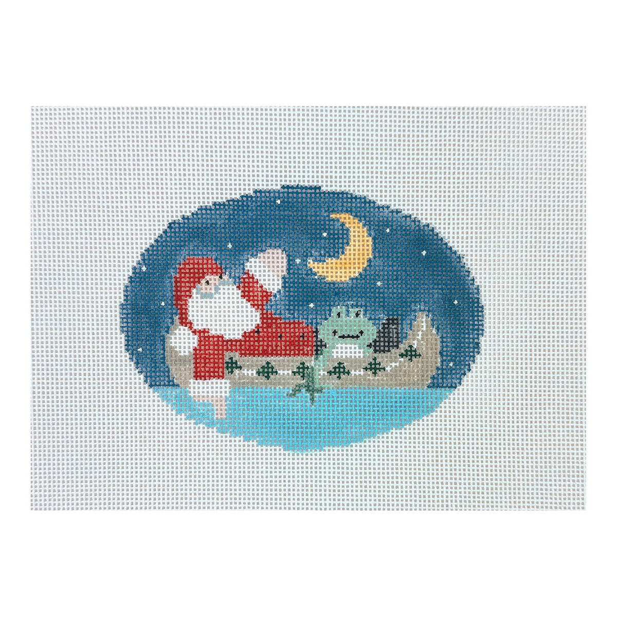 Kathy Schenkel Designs Santa in Canoe Oval Needlepoint Canvas