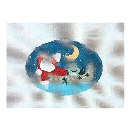 Kathy Schenkel Designs Santa in Canoe Oval Needlepoint Canvas