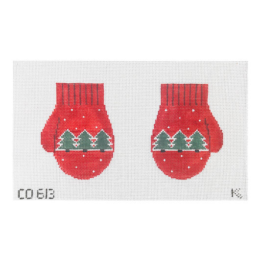 Kathy Schenkel Designs Trees Mittens Needlepoint Canvas - Red