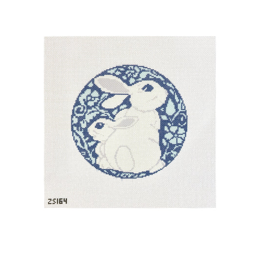 KCN Designers Ziggy Stitches Blue and White Bunnies Needlepoint Canvas
