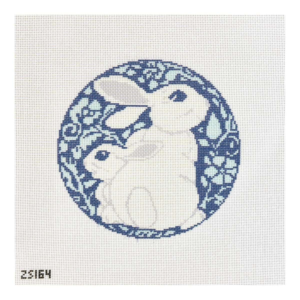 KCN Designers Ziggy Stitches Blue and White Bunnies Needlepoint Canvas
