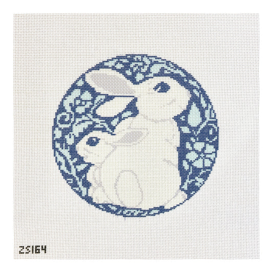 KCN Designers Ziggy Stitches Blue and White Bunnies Needlepoint Canvas