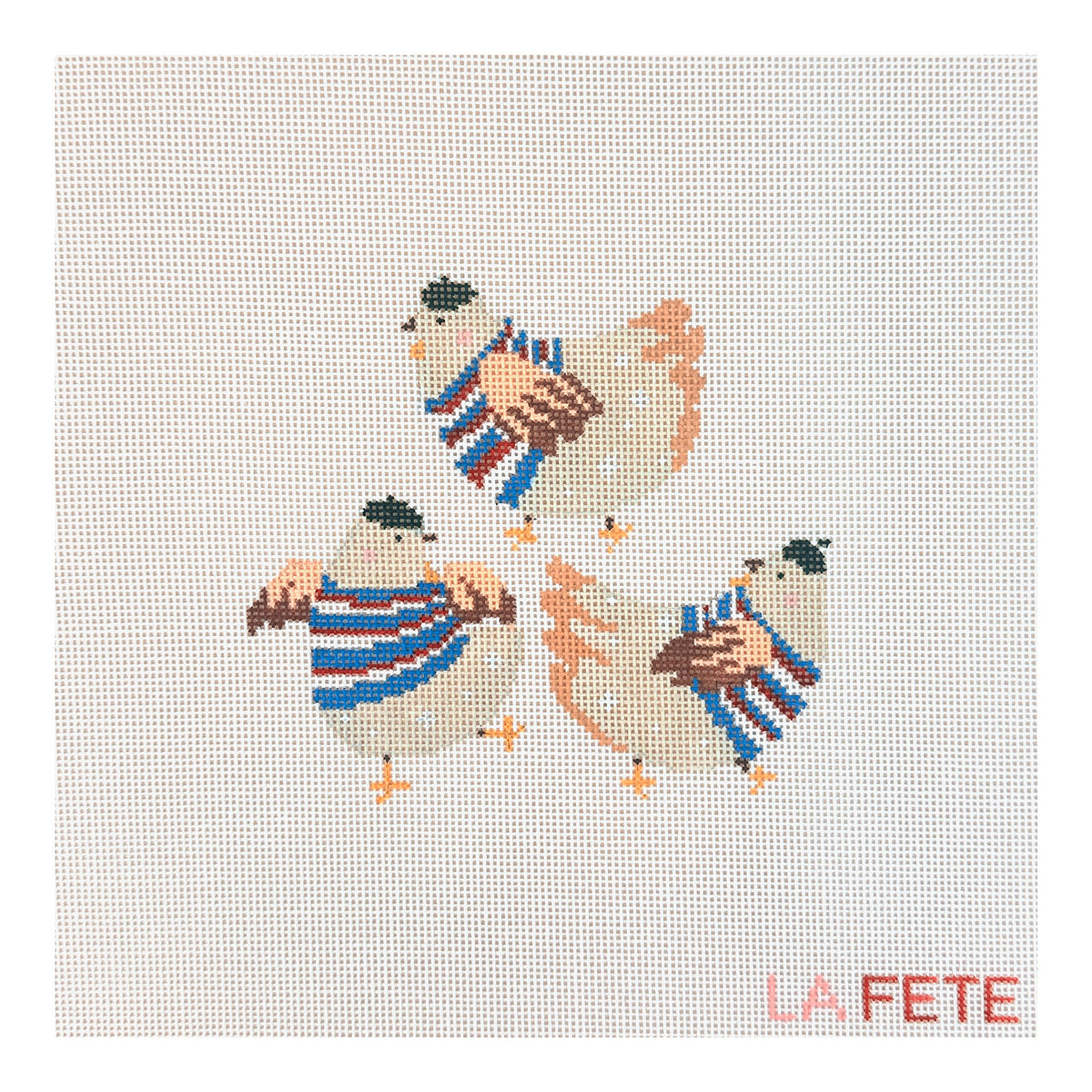 La Fete Needlepoint 12 Days of Christmas Three French Hens Needlepoint Canvas