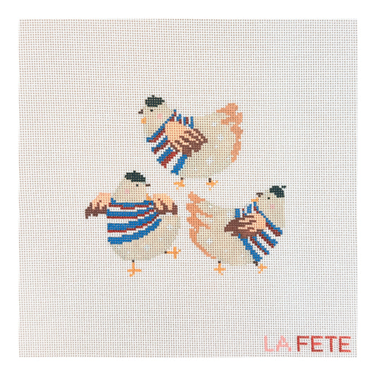 La Fete Needlepoint 12 Days of Christmas Three French Hens Needlepoint Canvas