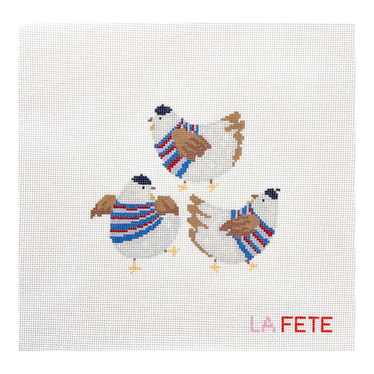 La Fete Needlepoint 12 Days of Christmas Three French Hens Needlepoint Canvas