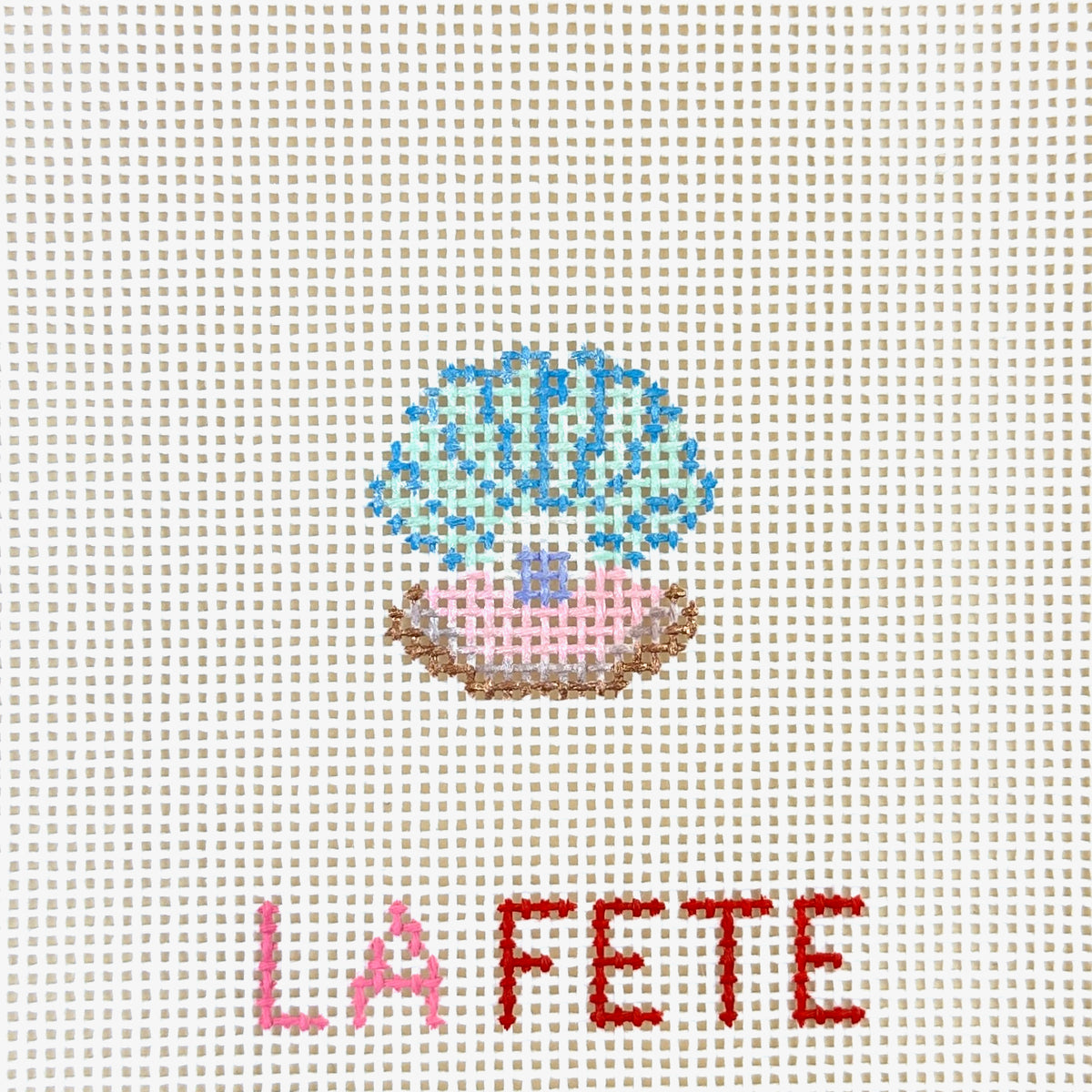 La Fete Needlepoint Oyster Shell with Pearl Needlepoint Canvas