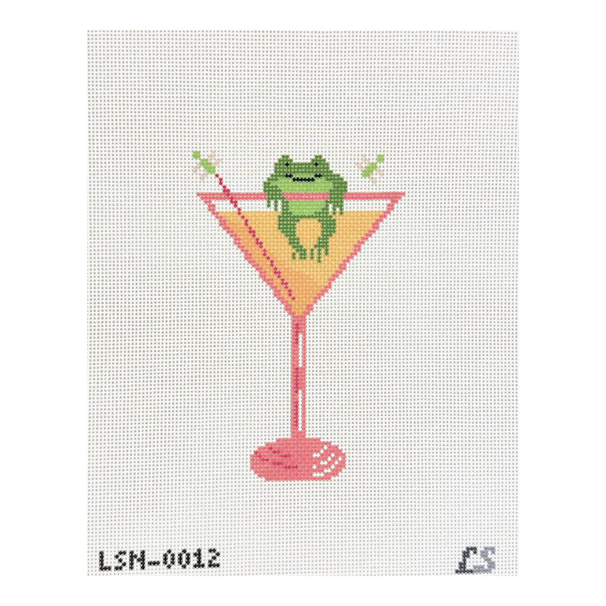 Lake Shore Needlepoint Frog on the Rocks Martini Needlepoint Canvas