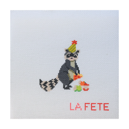 La Fete Needlepoint Party Animals Bandit Raccoon Needlepoint Canvas