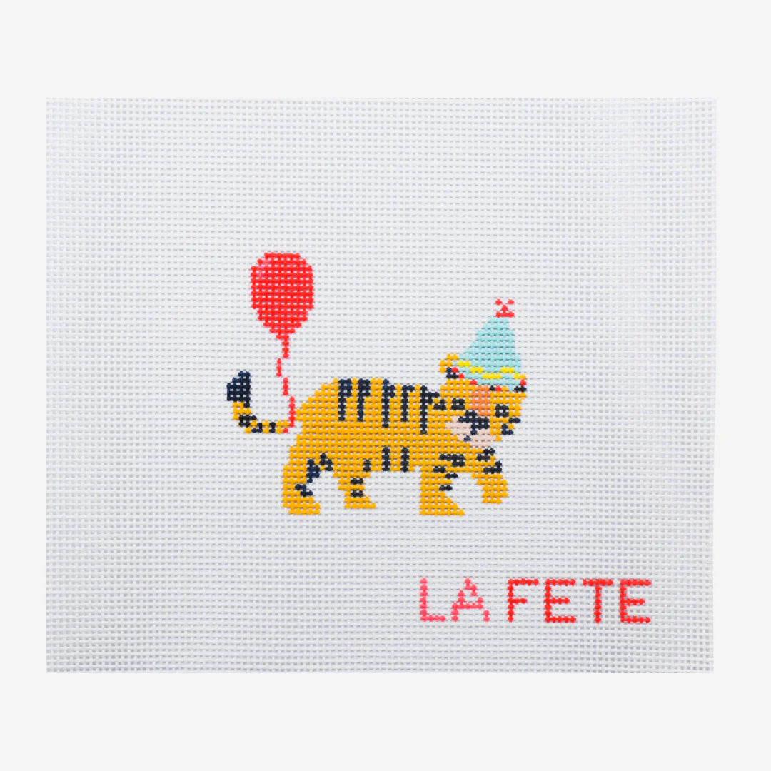 La Fete Needlepoint Party Animals Tiger Needlepoint Canvas