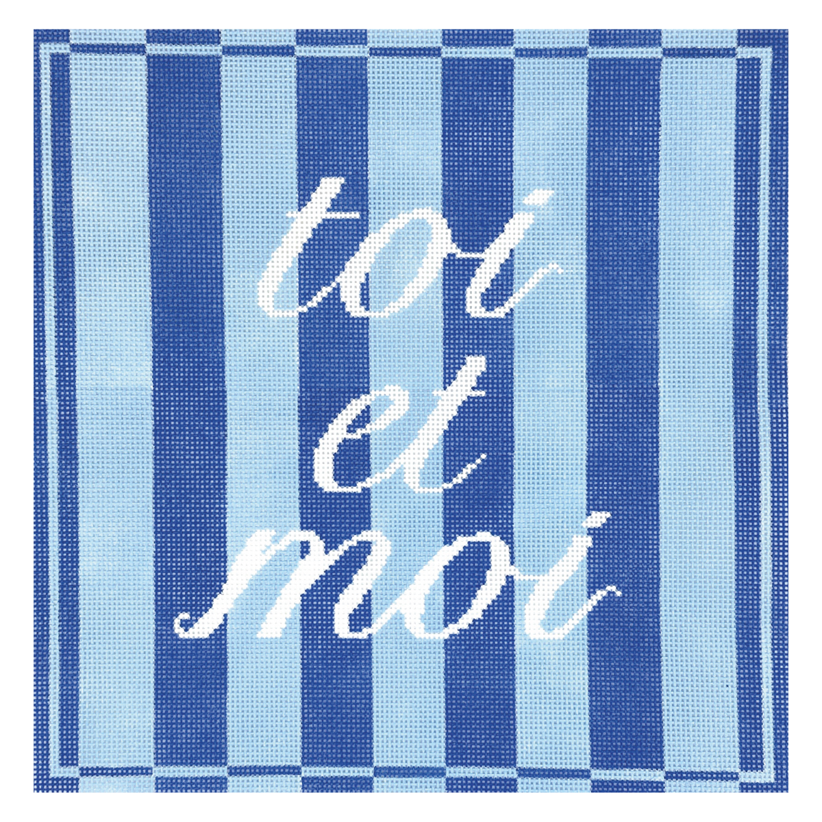 La Fete Needlepoint Toi et Moi (You and Me) Pillow Needlepoint Canvas - Blue