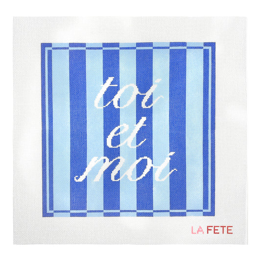 La Fete Needlepoint Toi et Moi (You and Me) Pillow Needlepoint Canvas - Blue