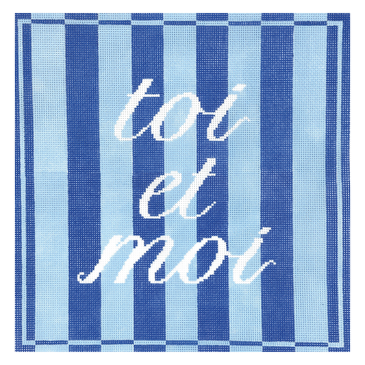 La Fete Needlepoint Toi et Moi (You and Me) Pillow Needlepoint Canvas - Blue
