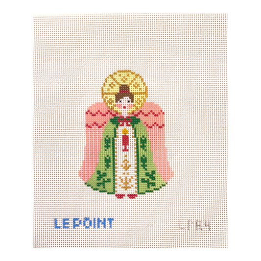 Le Point Studio Angel Needlepoint Canvas - Green & Coral