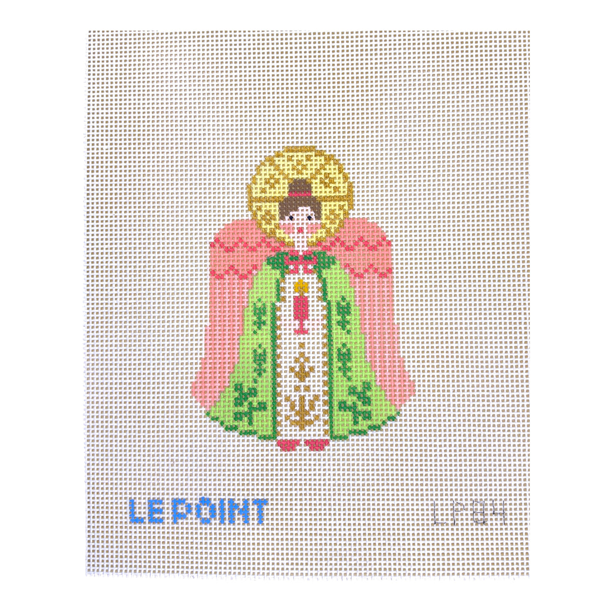 Le Point Studio Angel Needlepoint Canvas - Green & Coral