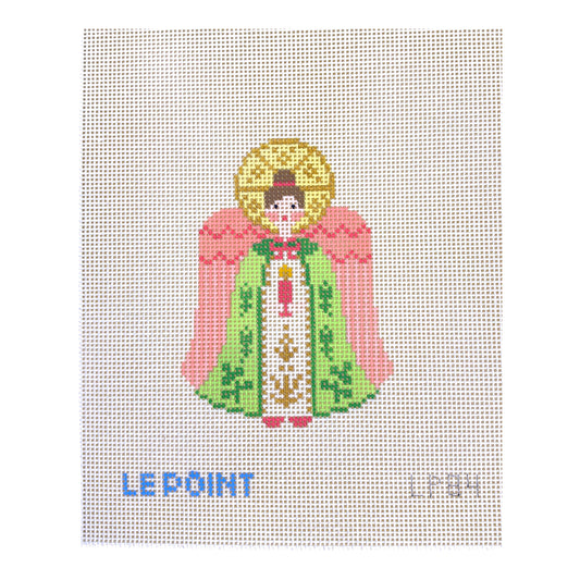 Le Point Studio Angel Needlepoint Canvas - Green & Coral