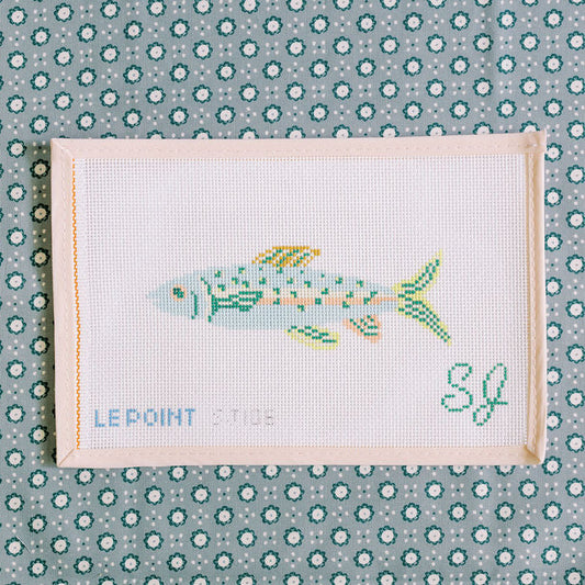 Le Point Studio Samantha Johnson Teal Fish Needlepoint Canvas