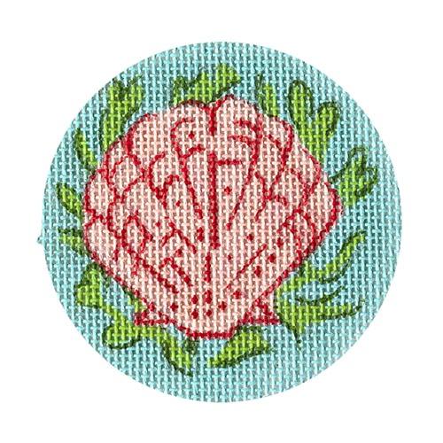 Kate Dickerson Needlepoint Collections 3” Insert - Scallop & Seaweed on Soft Caribbean Needlepoint Canvas