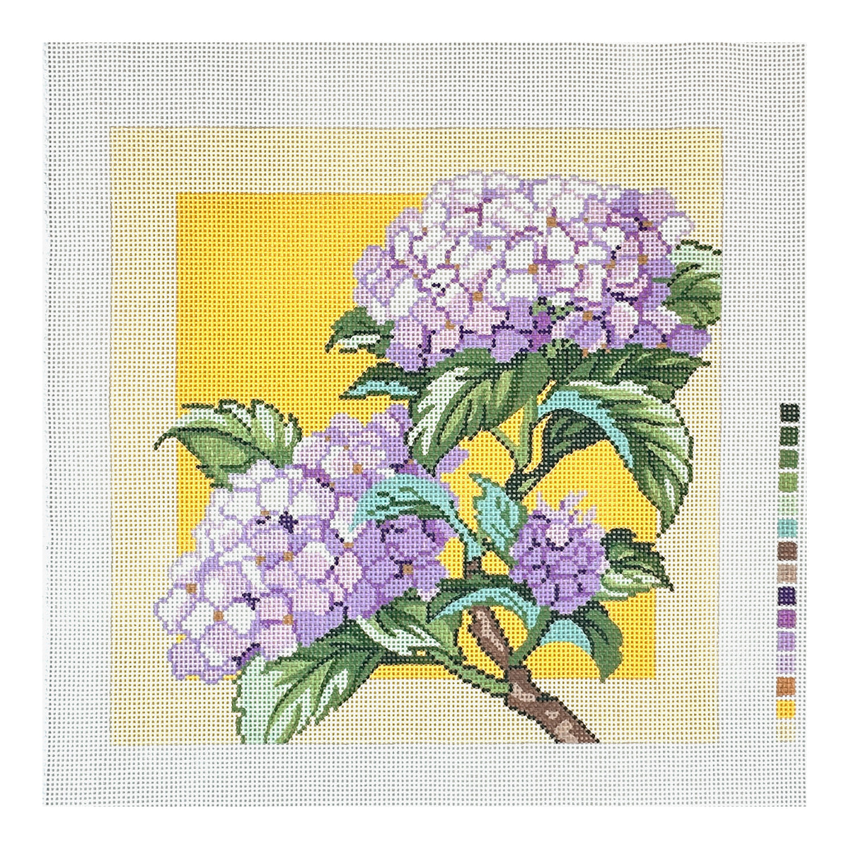 Lee's Needle Arts Hydrangea on Yellow Needlepoint Canvas