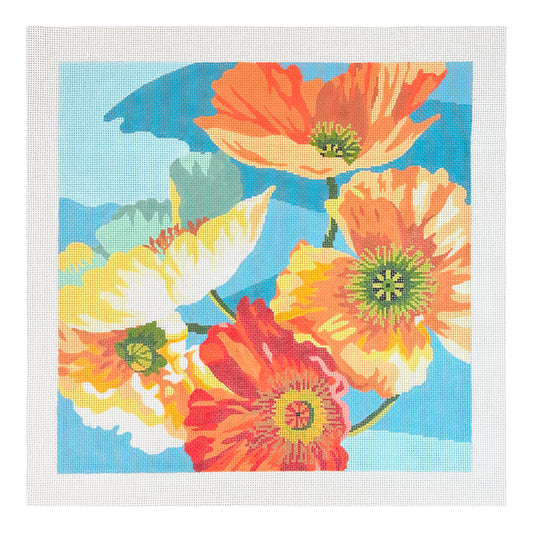 Lee's Needle Arts Poppy On Blue Needlepoint Canvas