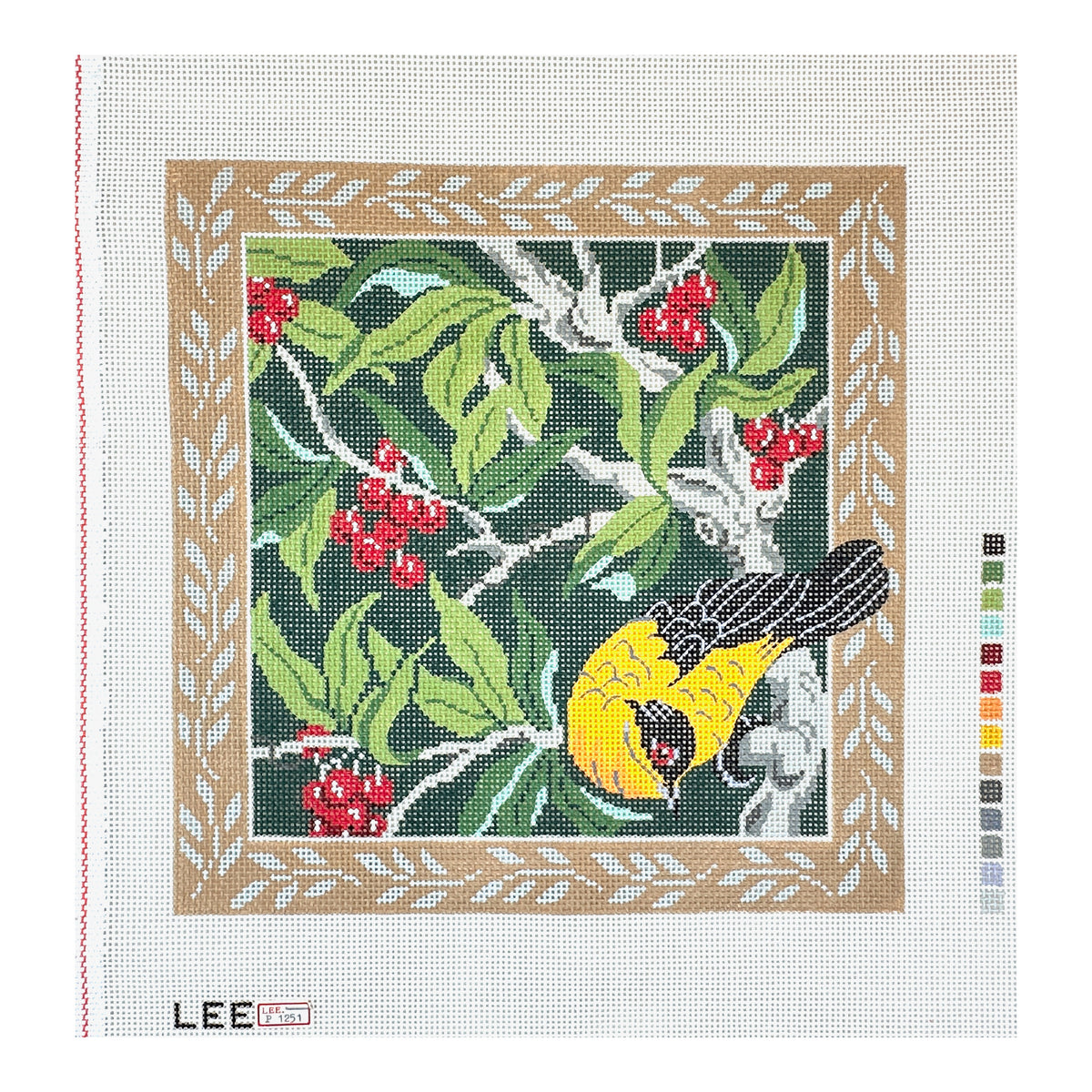 Lee's Needle Arts Yellow Finch Pillow with Berries Needlepoint Canvas