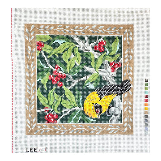Lee's Needle Arts Yellow Finch Pillow with Berries Needlepoint Canvas